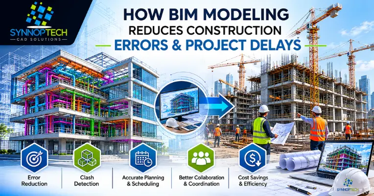 BIM modeling process showing how Building Information Modeling reduces construction errors, detects clashes, improves planning, and prevents project delays in construction projects.