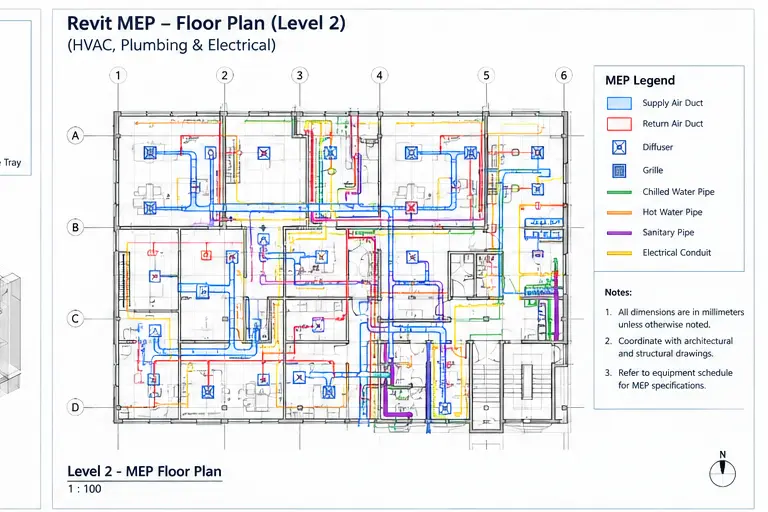 Revit MEP Shop Drawings for Floor Plan (HVAC, Plumbing and Electrical)